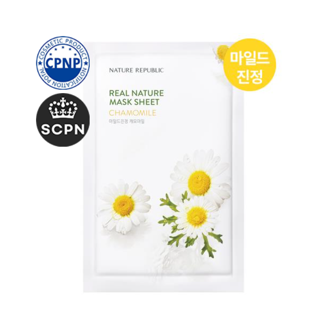 Nature Republic – Real Nature Mask Sheet Camomilla 23ml Maschera Viso Lenitiva e Calmante per Pelle Sensibile e Arrossata