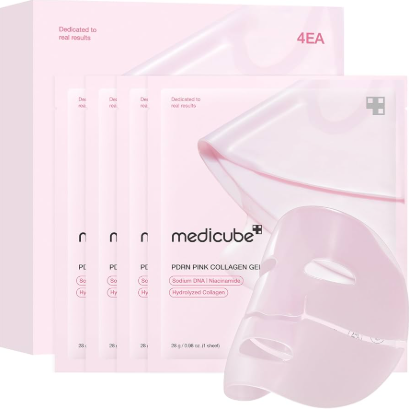 💗 Medicube – PDRN Pink Collagen Gel Mask (4EA) Maschera Gel Ristrutturante con PDRN e Collagene per Pelle Sensibile e Segni di Età