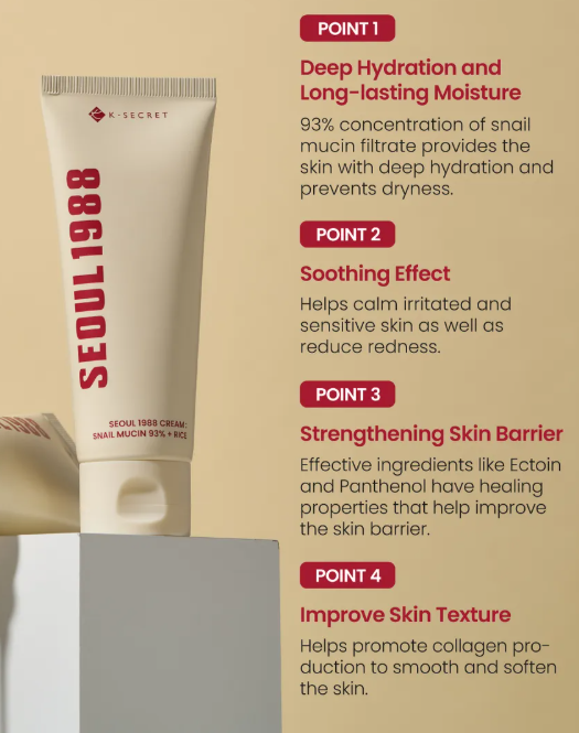 KSECRET Crema con il 93% di bava di lumaca e estratto di riso. Cream : Snail Mucin 93% + Rice 100ml