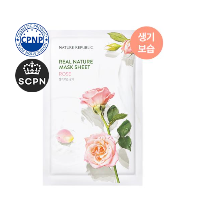 🌹 Nature Republic – Real Nature Sheet Mask Rose 23ml  Maschera Viso Illuminante e Lenitiva per Pelle Spenta e Colorito Irregolare
