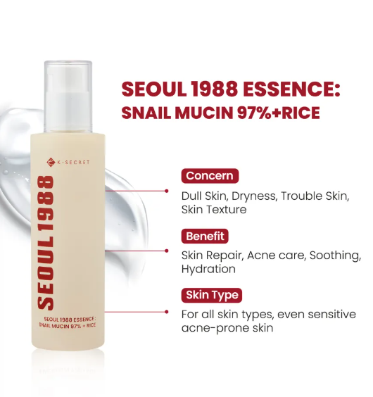 KSECRET Essenza 97% bava di lumaca e riso Essence : Snail Mucin 97% + Rice 100ml