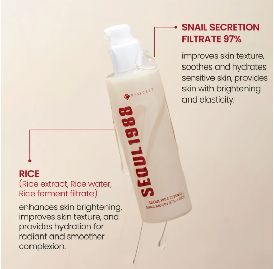 KSECRET Essenza 97% bava di lumaca e riso Essence : Snail Mucin 97% + Rice 100ml