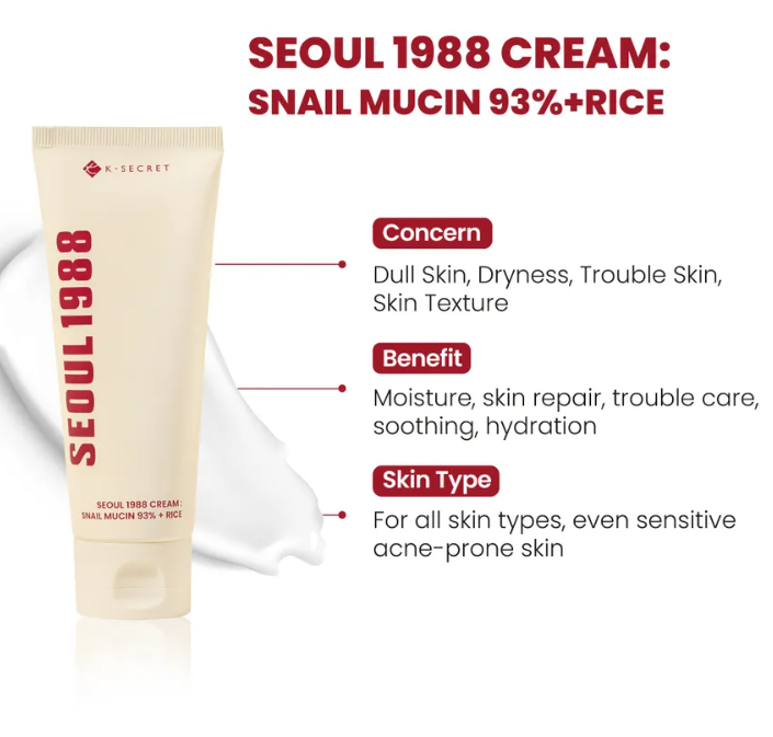 KSECRET Crema con il 93% di bava di lumaca e estratto di riso. Cream : Snail Mucin 93% + Rice 100ml
